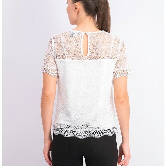 Laundry by Shelli Segal Cloverfield White Lace Overlay Feminine Blouse - Picture 3 of 14